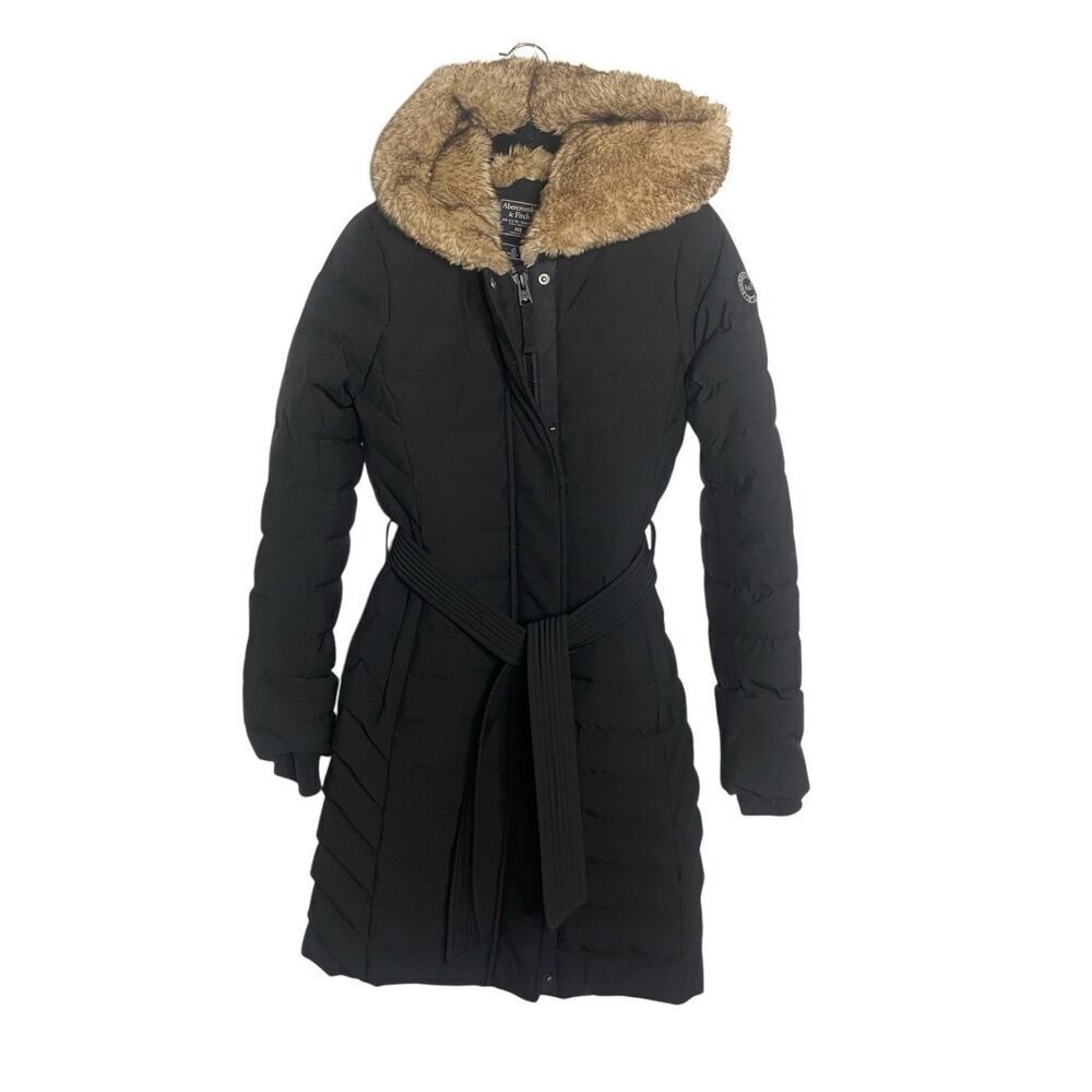 Abercrombie & Fitch Down Filled Belted Puffer Parka Coat Faux Fur